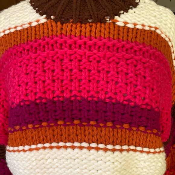 BaeVely Chunky Colorblock Sweater Cropped Y2K Retro Festival Stripes Thick-M - Picture 5 of 15